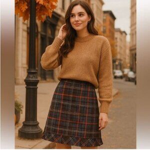 Cabi Heritage Plaid Pleated Pencil Skirt Wool Blend Women's Size 6 Dark Academia